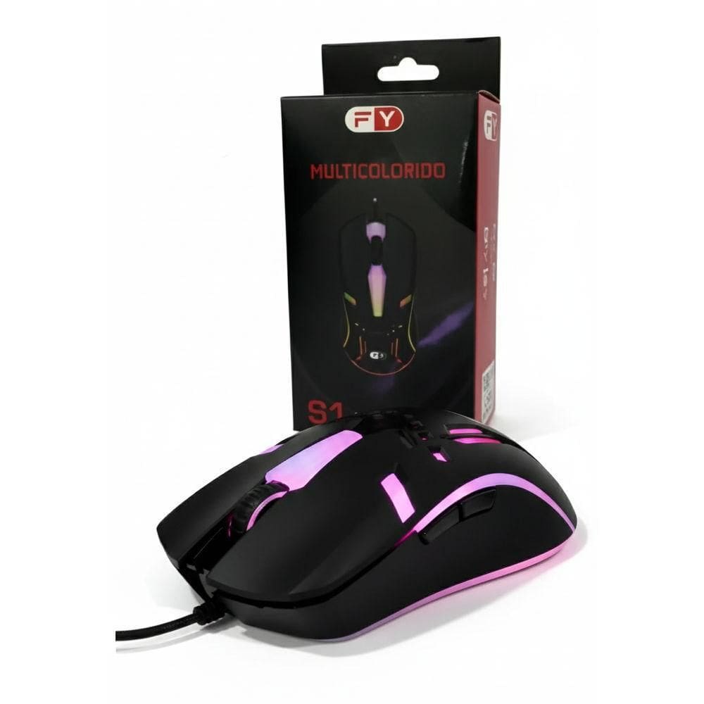 Mouse Gamer Com Fio Usb S1 Fy Rgb Ergonômico - Preto
