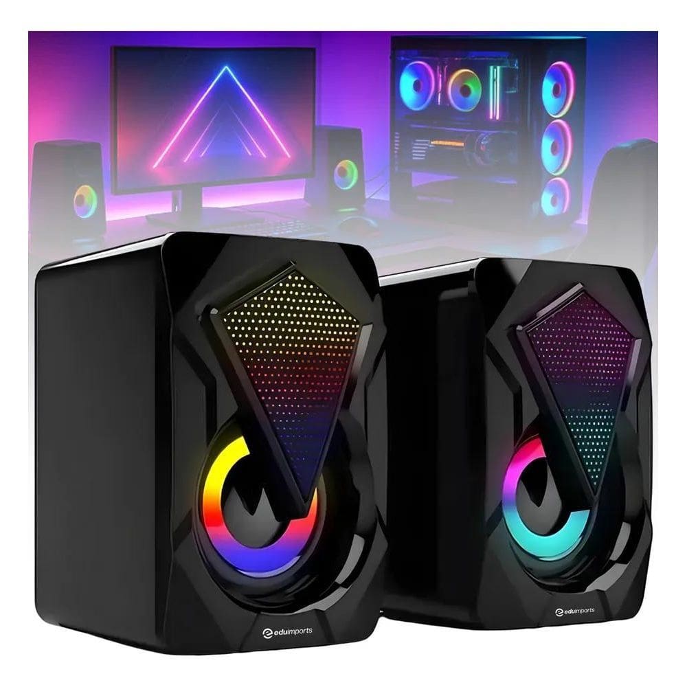 2X Caixinha De Som Para Pc Com Entrada P2 Usb Led Cor Preto