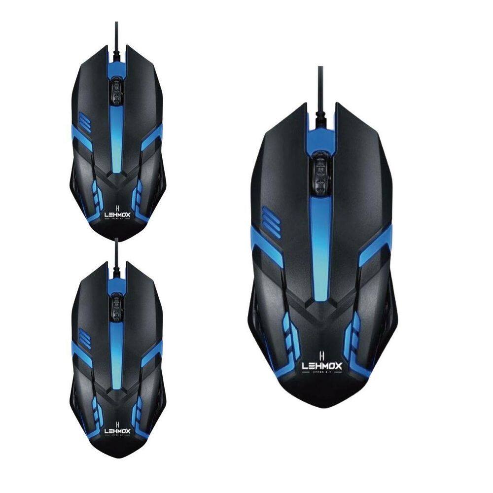 Kit 3 Mouse Gamer Com Fio Usb Lehmox Led Rgb Design Ergonômi