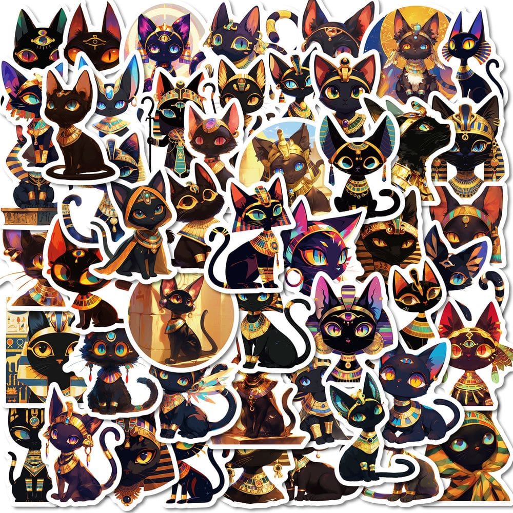 Pacote de adesivos Egyptian Cat Mythical Pharaoh Style 50 unidades