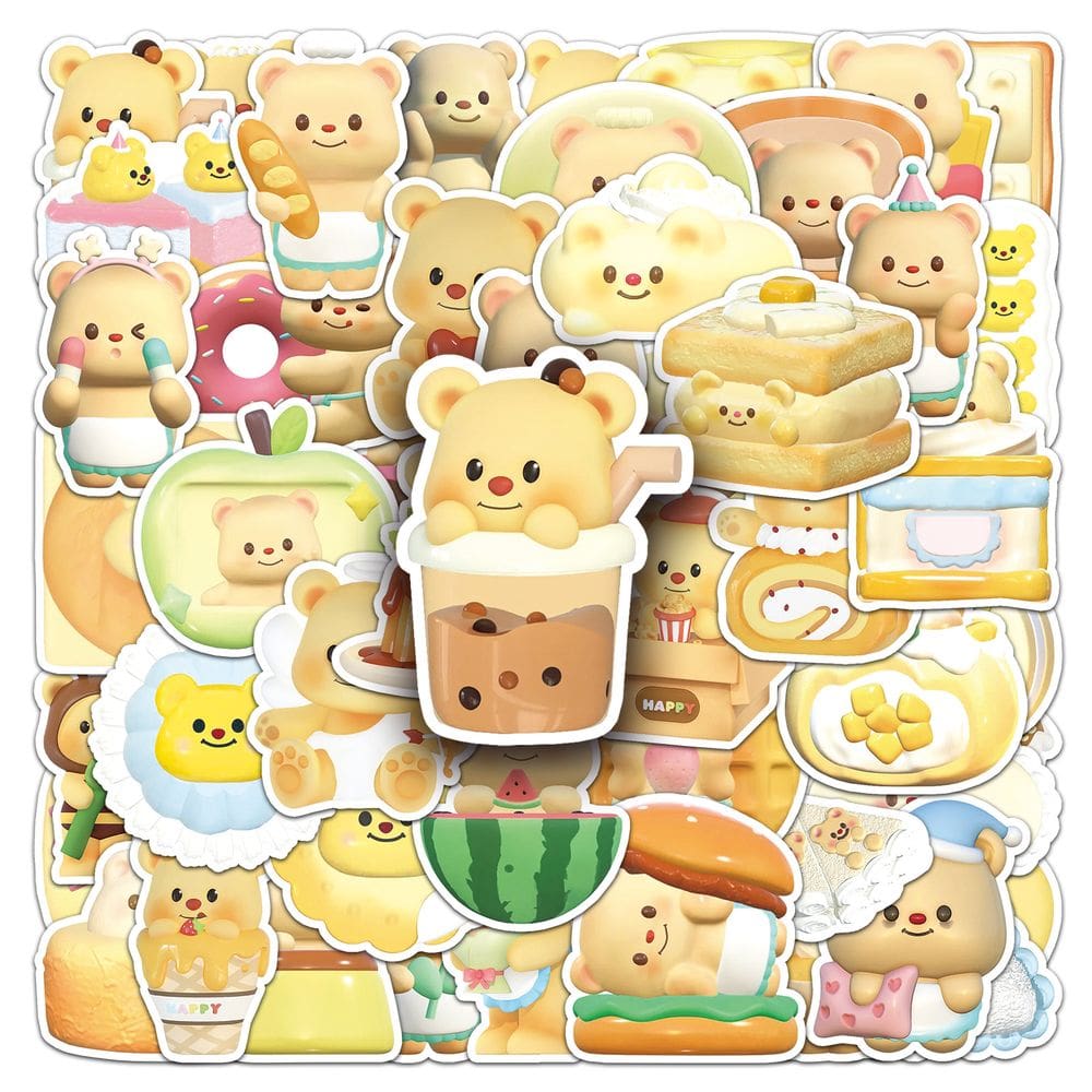 Adesivos 3D Cute Bear Cartoon Food & Bear Decalques x50