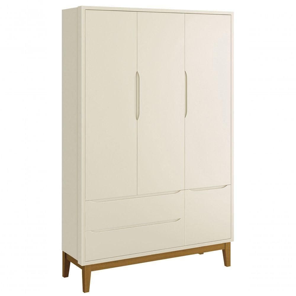 Guarda-roupa Retrô 3 Portas Classic New Areia Fosco Com Madeira - Moveisaqui