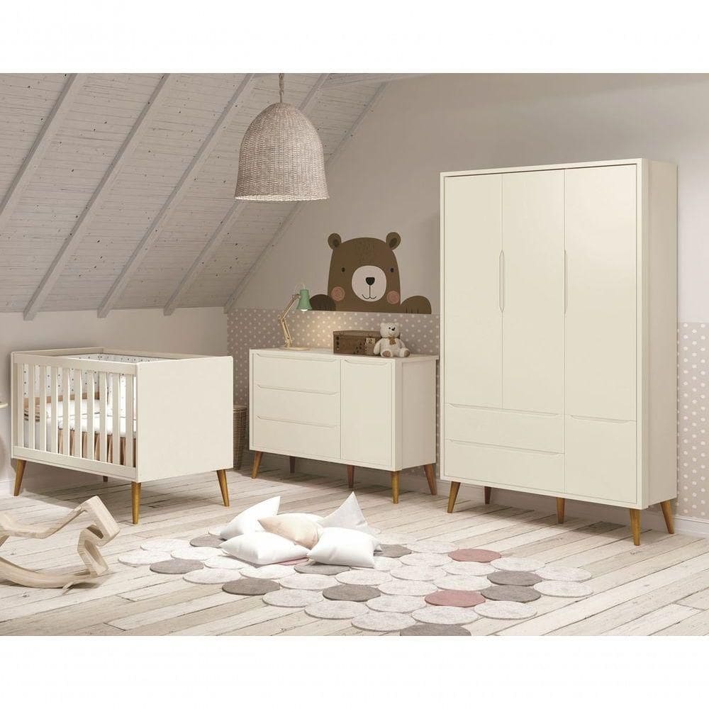 Jogo De Quarto Para Bebê Completo 3 Portas Théo New Areia Fosco Com Madeira - Moveisaqui
