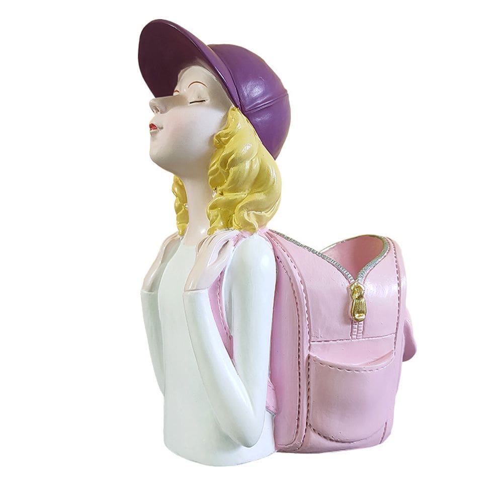 Porta-canetas, mochila de resina, estatueta decorativa para meninas