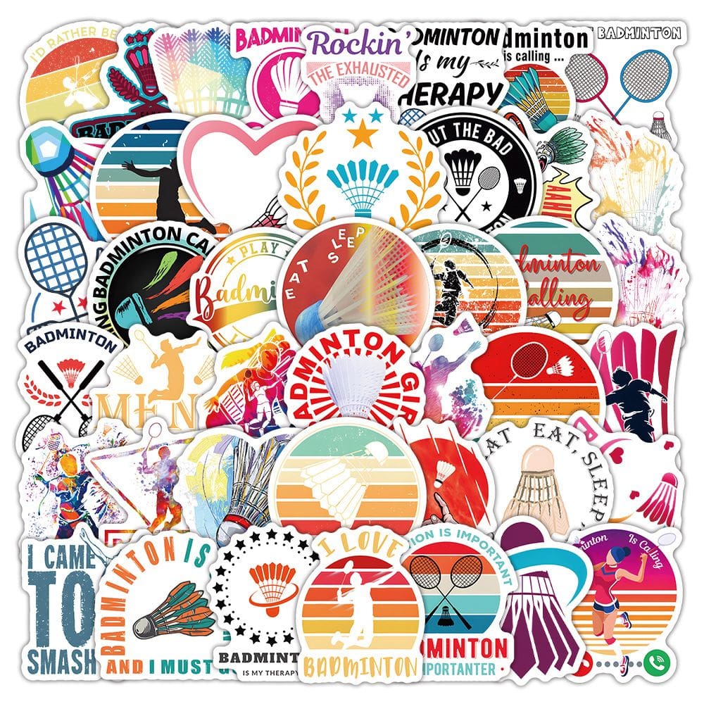 Conjunto de adesivos de badminton, 50 peças de decalques de vinil impermeáveis