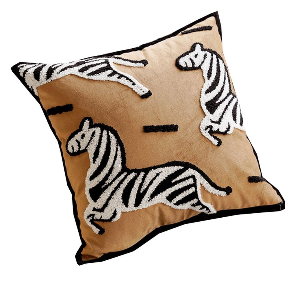 Capa de almofada de luxo com estampa de zebra creme/marrom, tela de 45x45cm