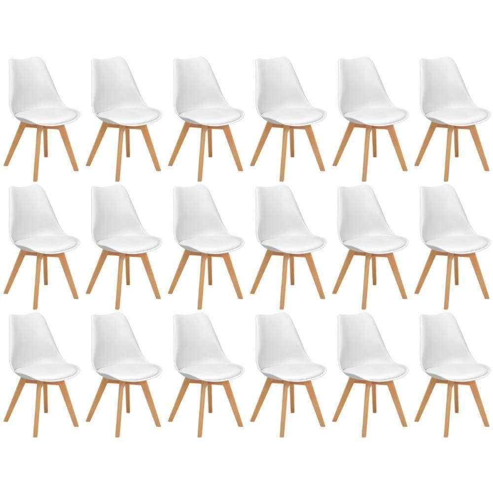 Conjunto 18 Cadeiras De Jantar Eames Wood Leda Design Estofada - Branco