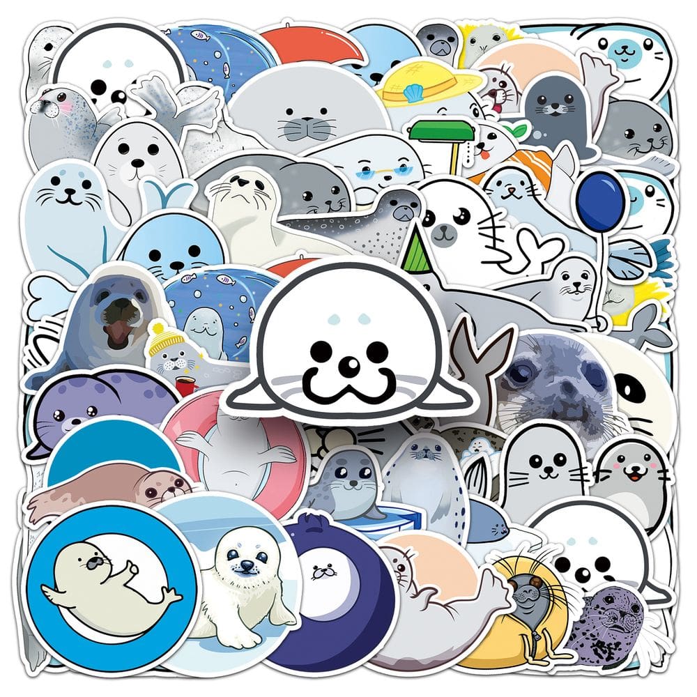 Pacote de adesivos Seal, lindo desenho animado, vinil de animais marinhos, 50 unidades