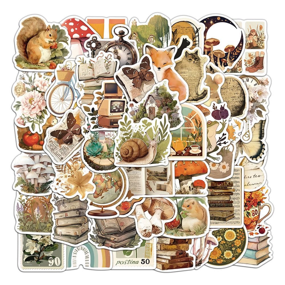 Pacote de adesivos Vintage Animal, 50 unidades de vinil estético retrô D