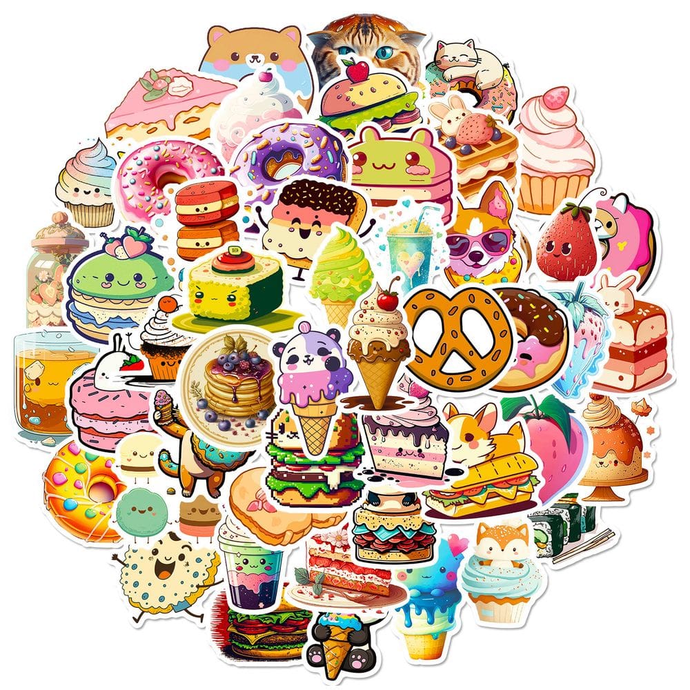Pacote de adesivos Kawaii Cat Donut Food, 50 unidades de vinil de desenho animado