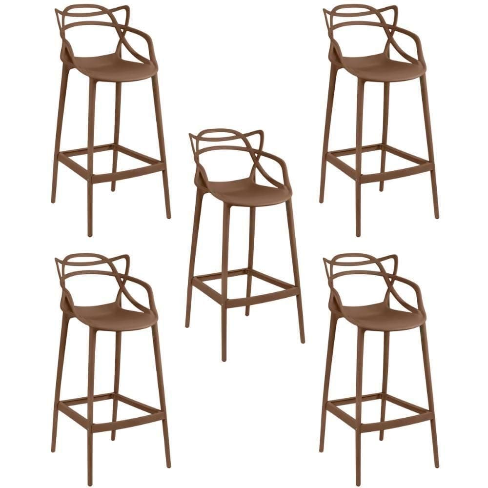 Kit 5 Banqueta Alta Allegra Com Encosto Design Cozinha/bancada - Marrom