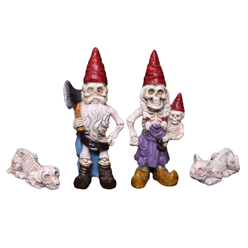 Escultura de resina de gnomo esqueleto para decoração de jardim 13 cm