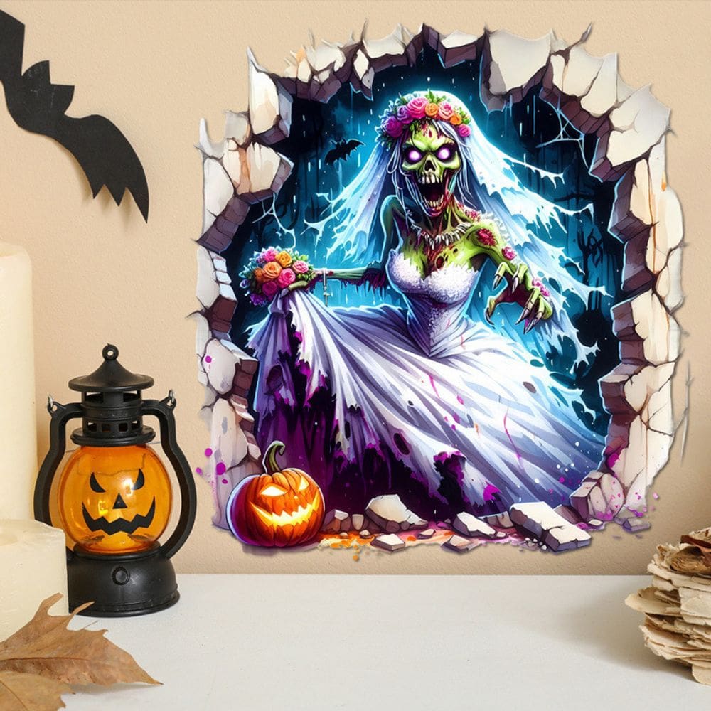 Adesivos de parede 3D Halloween Zombie Bride Cree 28x29,5 cm