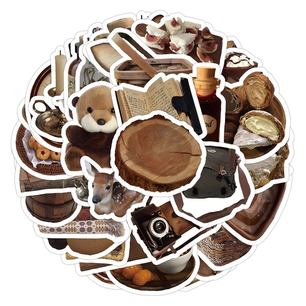 Pacote de adesivos, estético retrô, estilo vintage, 60 unidades, marrom