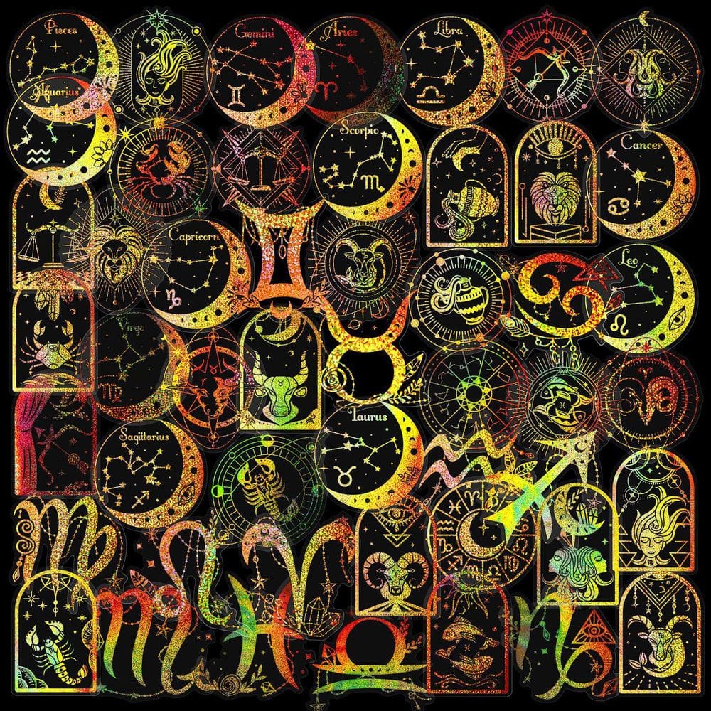 Conjunto de adesivos Holographic Zodiac, 100 unidades de vinil impermeável