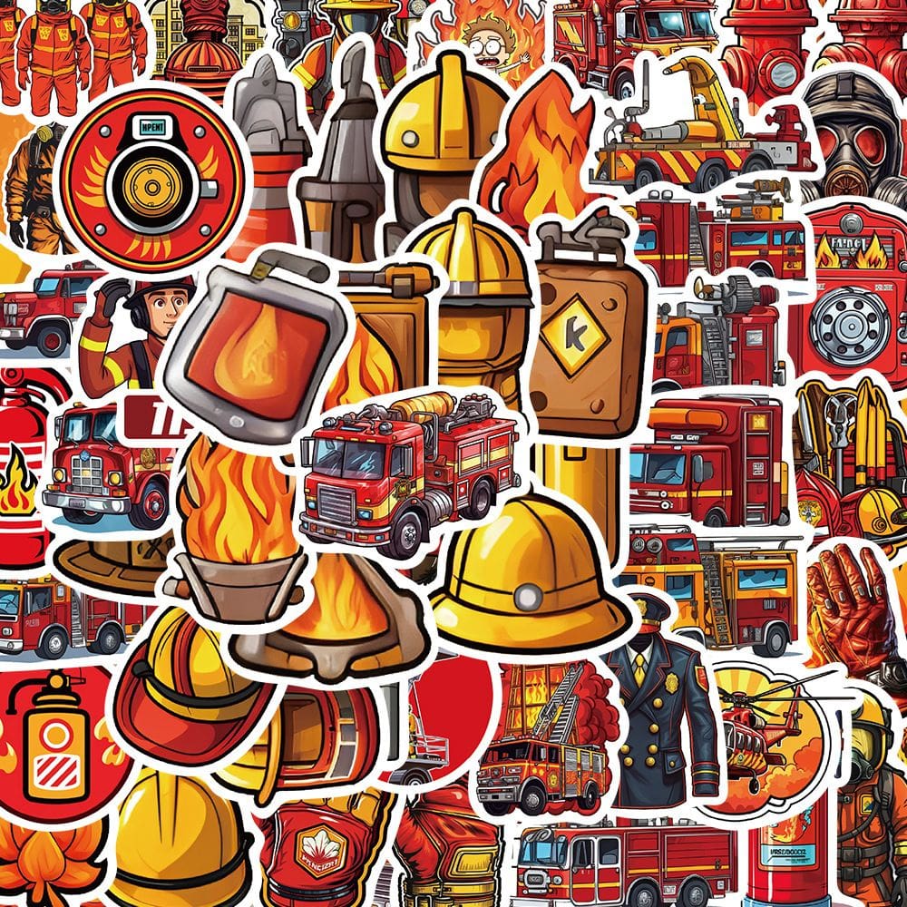 Adesivos com tema de bombeiro, desenho animado, caminhão de bombeiros, impermeável, 61 unidades