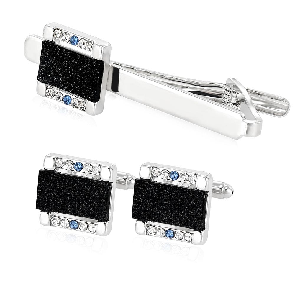 Conjunto de abotoaduras e clipes de gravata em arenito preto para homens