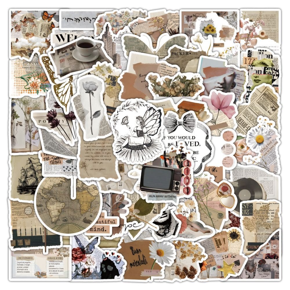 Adesivos vintage Aesthetic Doodle, 50 peças de mingau floral retrô