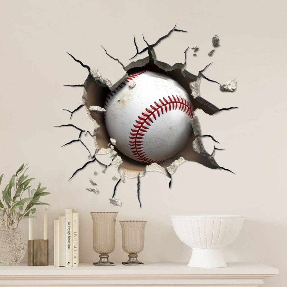 Adesivos de parede 3D Baseball Cracked Hole Design 29,5 x 29,5 cm