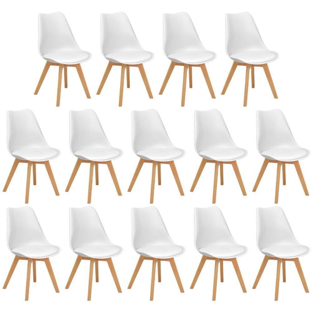 Conjunto 14 Cadeiras De Jantar Eames Wood Leda Design Estofada - Branco