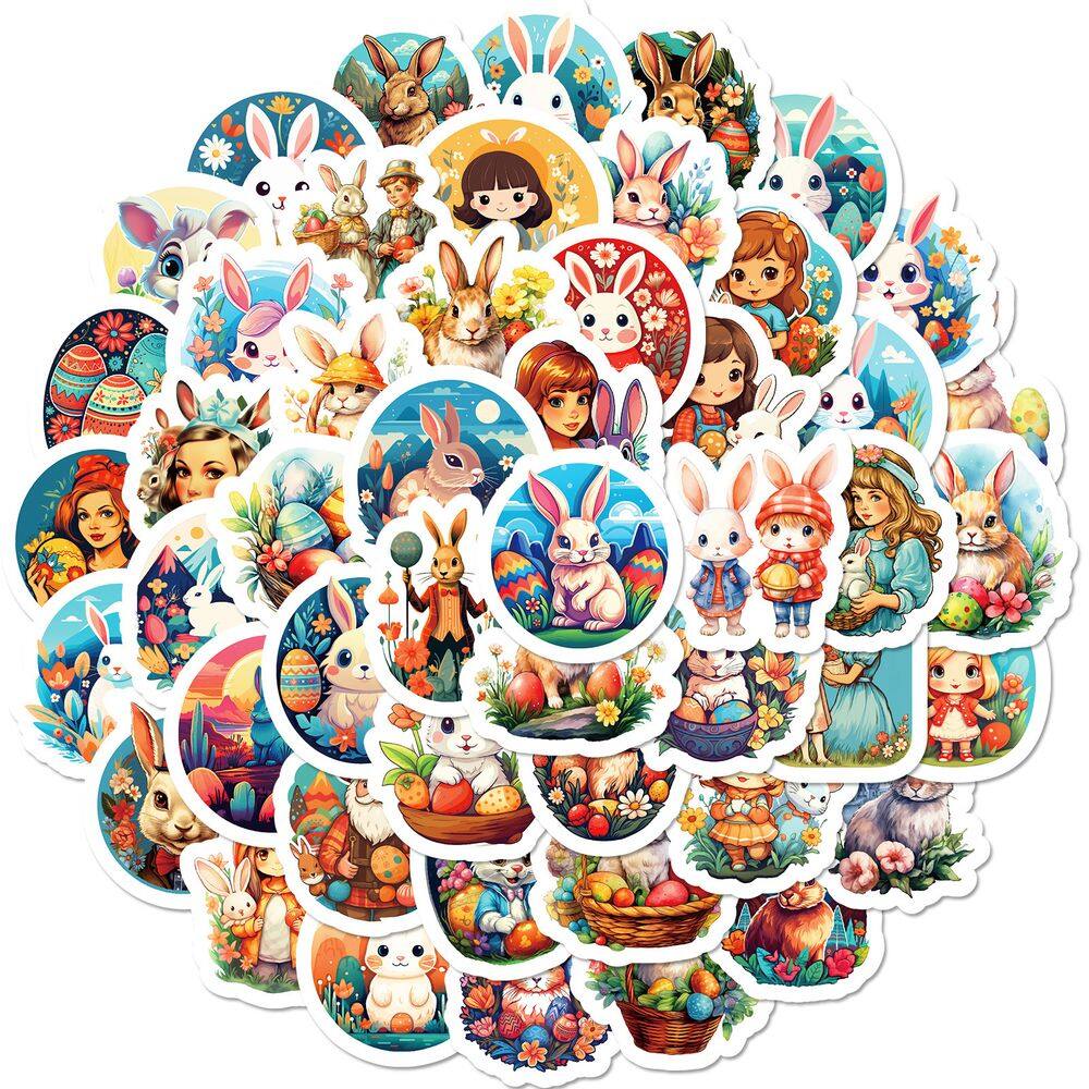 Pacote de adesivos com tema de Páscoa Cute Bunny Chick Egg Hunt 50 unidades