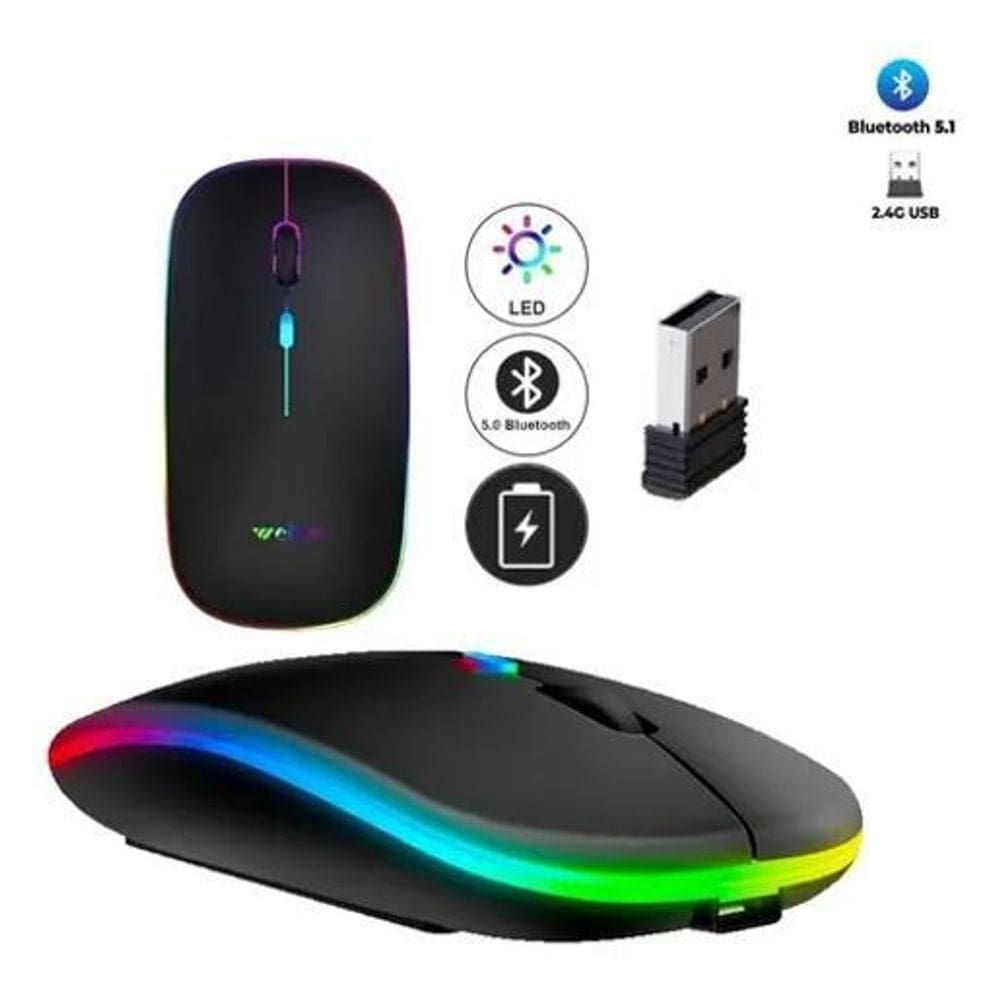 2X Mouse Sem Fio Usb Wireless 2,4Ghz E Bluetooth 1600Dpi Pre