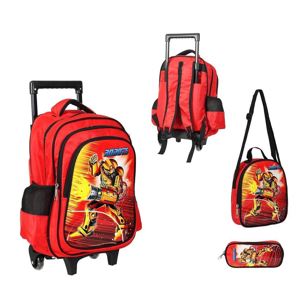 Kit Mochila Com Rodinhas E Lancheira + Estojo Und-897 Robots