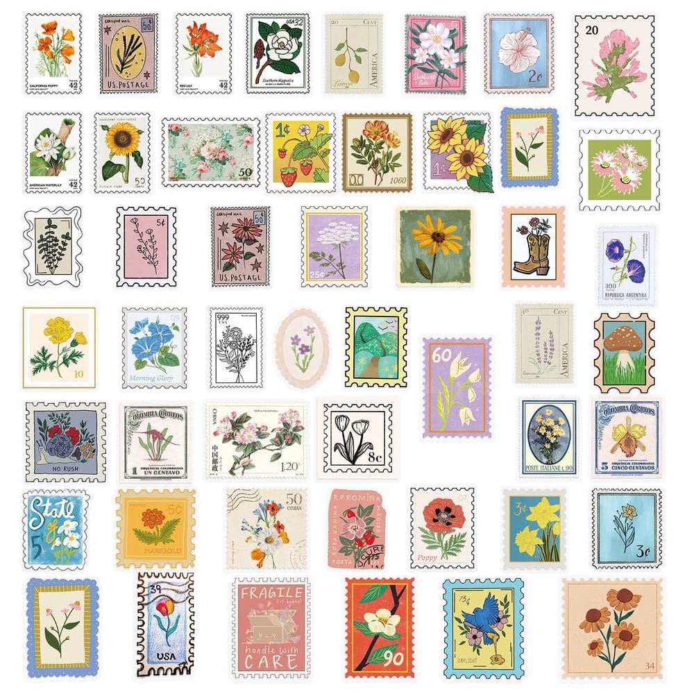 Pacote de adesivos com tema de viagem, selo postal vintage Vin 50 unidades