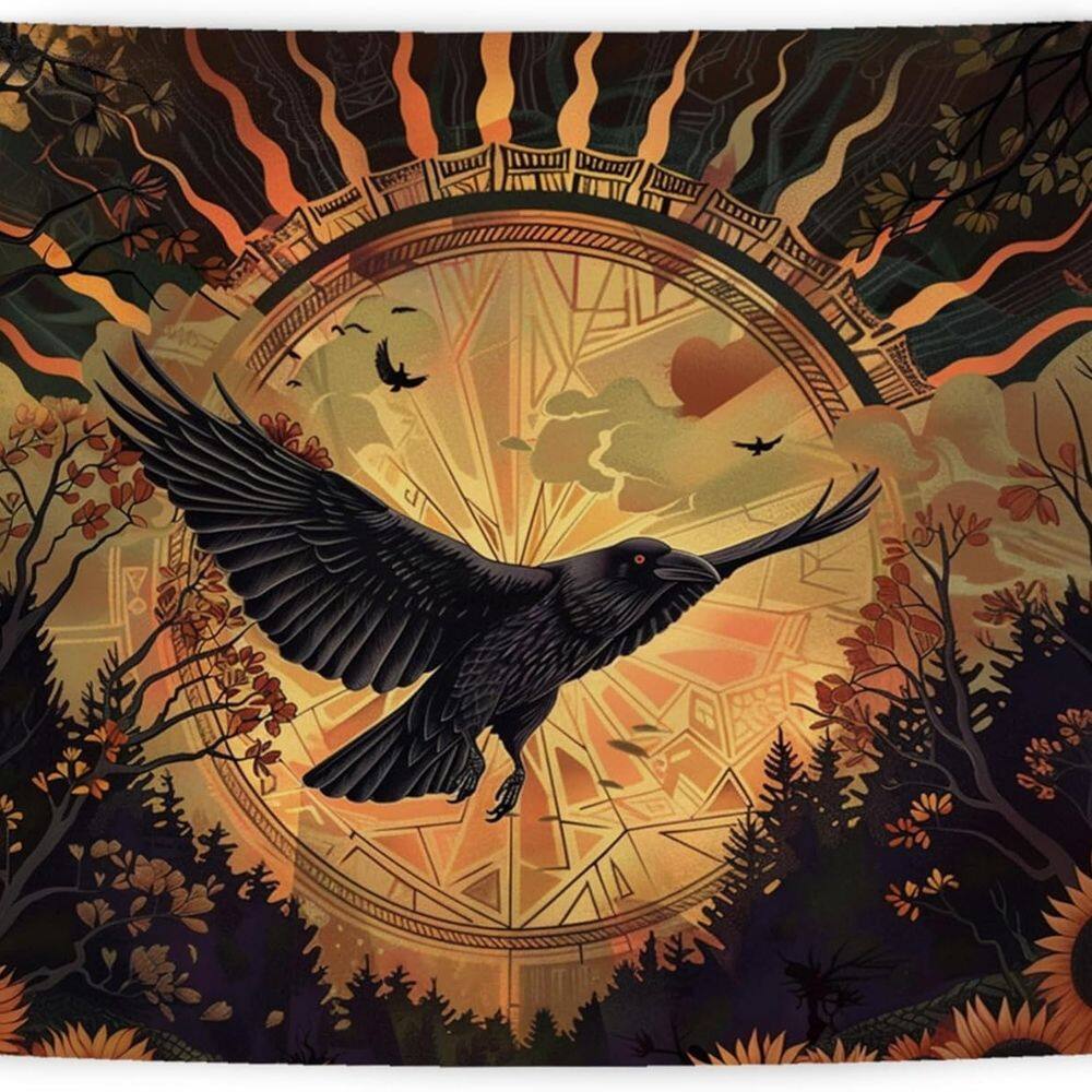 Tapeçaria para pendurar na parede Raven Gothic Dark Academia Style 150x130cm