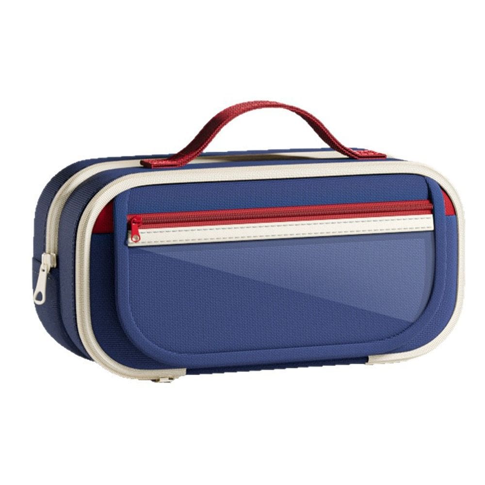 Estojo de lápis retrô azul e vermelho de grande capacidade