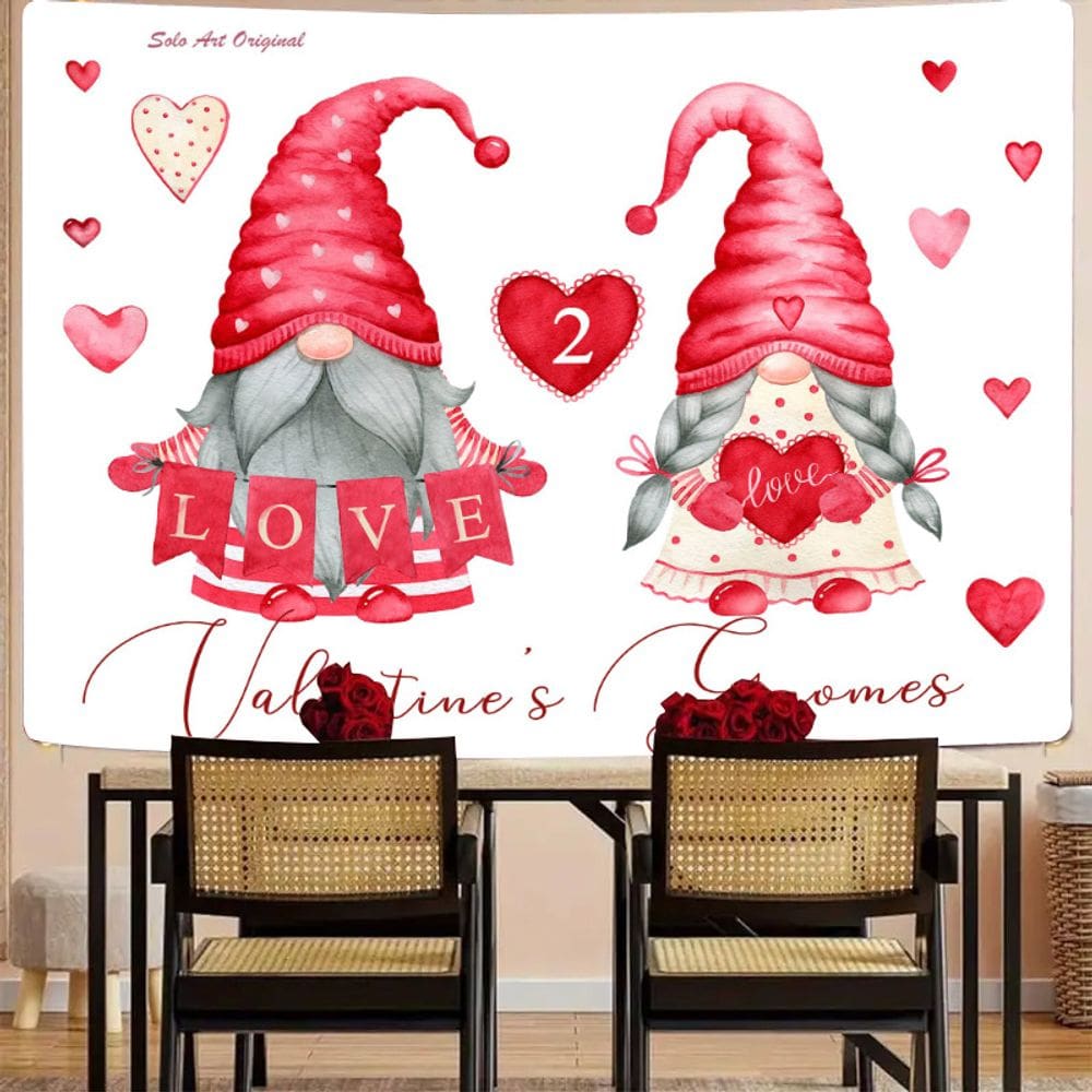 Tapeçaria para pendurar na parede Valentine Gnomes 150x130cm poliéster