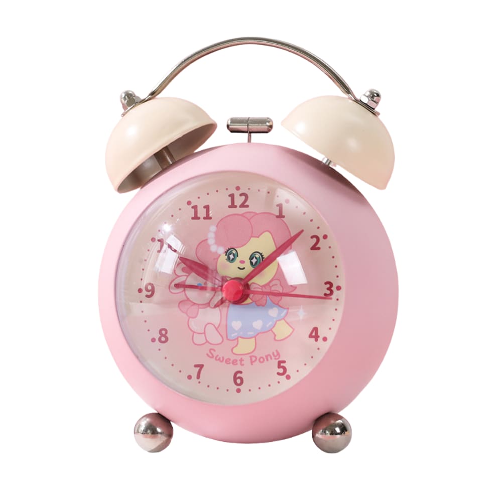 Despertador Cute Pink Pony para crianças em aço inoxidável
