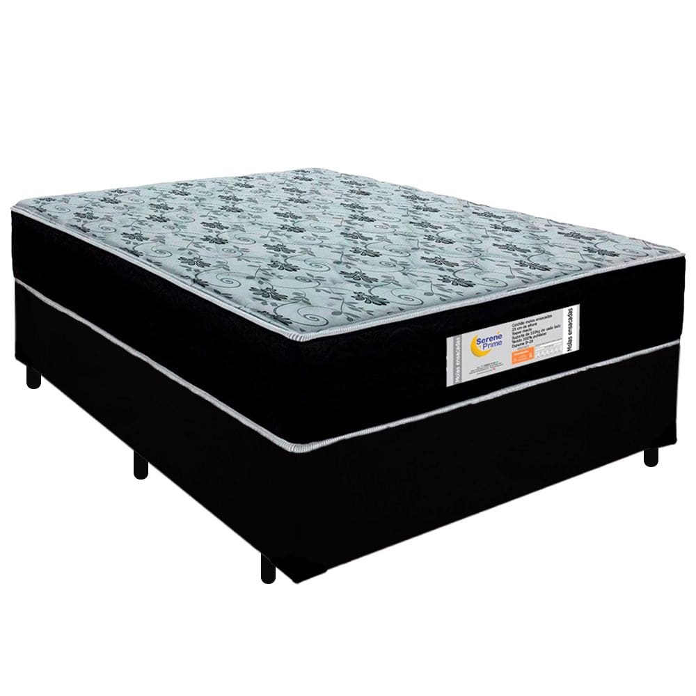 Cama Box Casal Suede + Colchão Molas Ensacadas SerenePrime Sonnolux 138x188x65 Preto