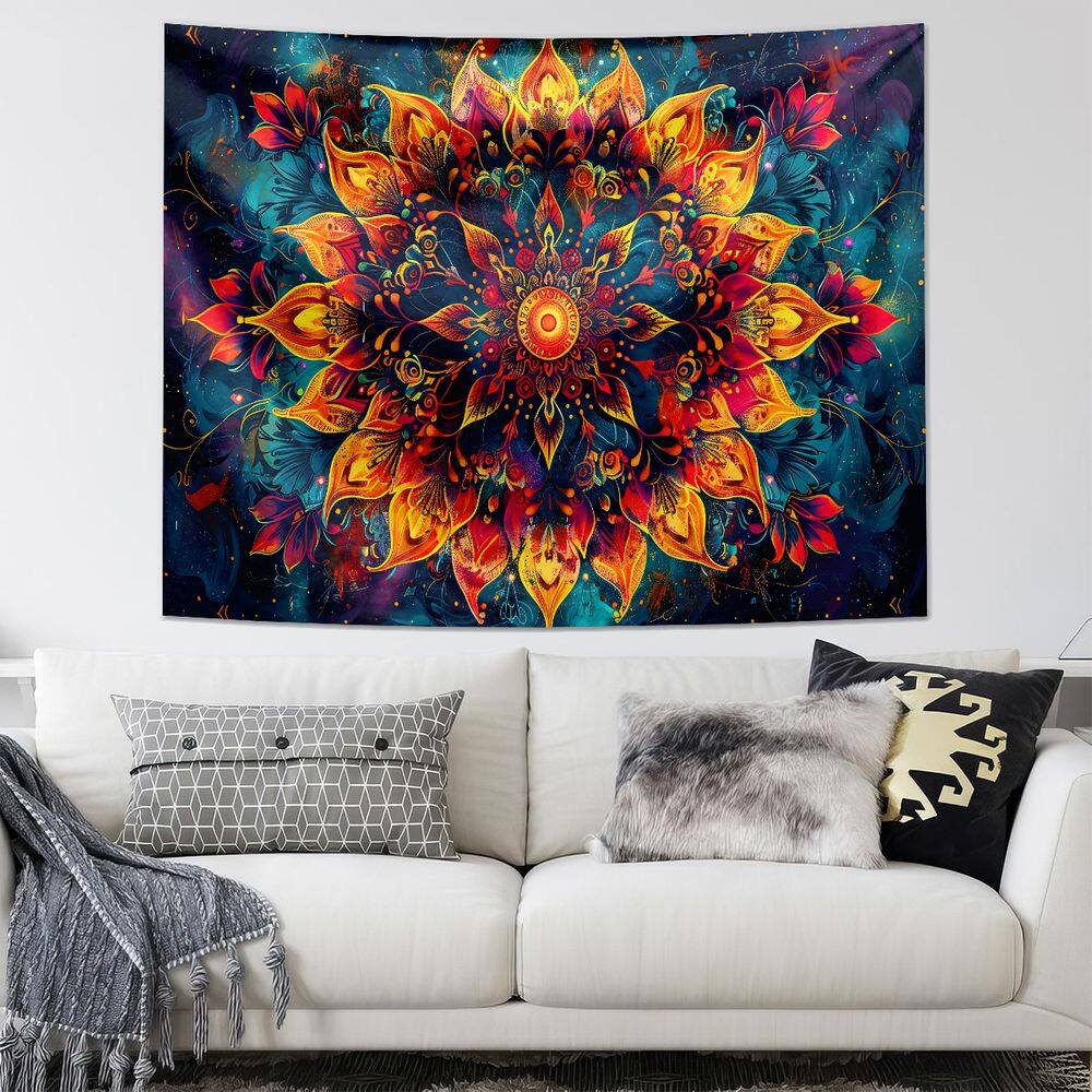 Tapeçaria para pendurar na parede, mandala boêmia, 150cm x 130cm, poliéster