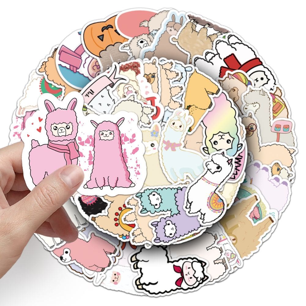 Pacote de adesivos, coleção temática de alpaca, 50 unidades de animais de desenho animado