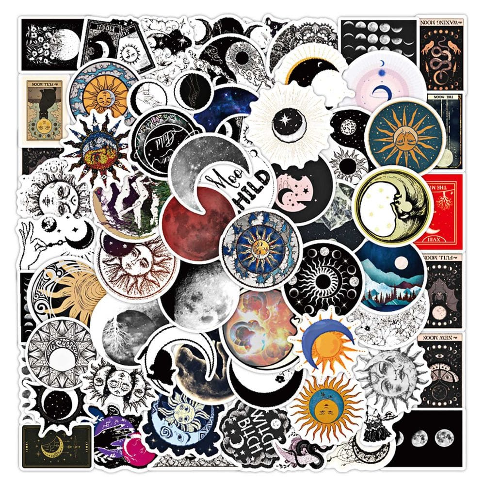 Pacote de adesivos Moon & Sun Celestial Astrology, 60 unidades à prova d`água