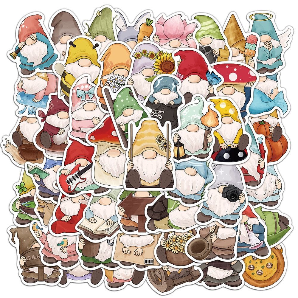 Pacote de adesivos Cartoon Gnome, 50 unidades — vinil impermeável