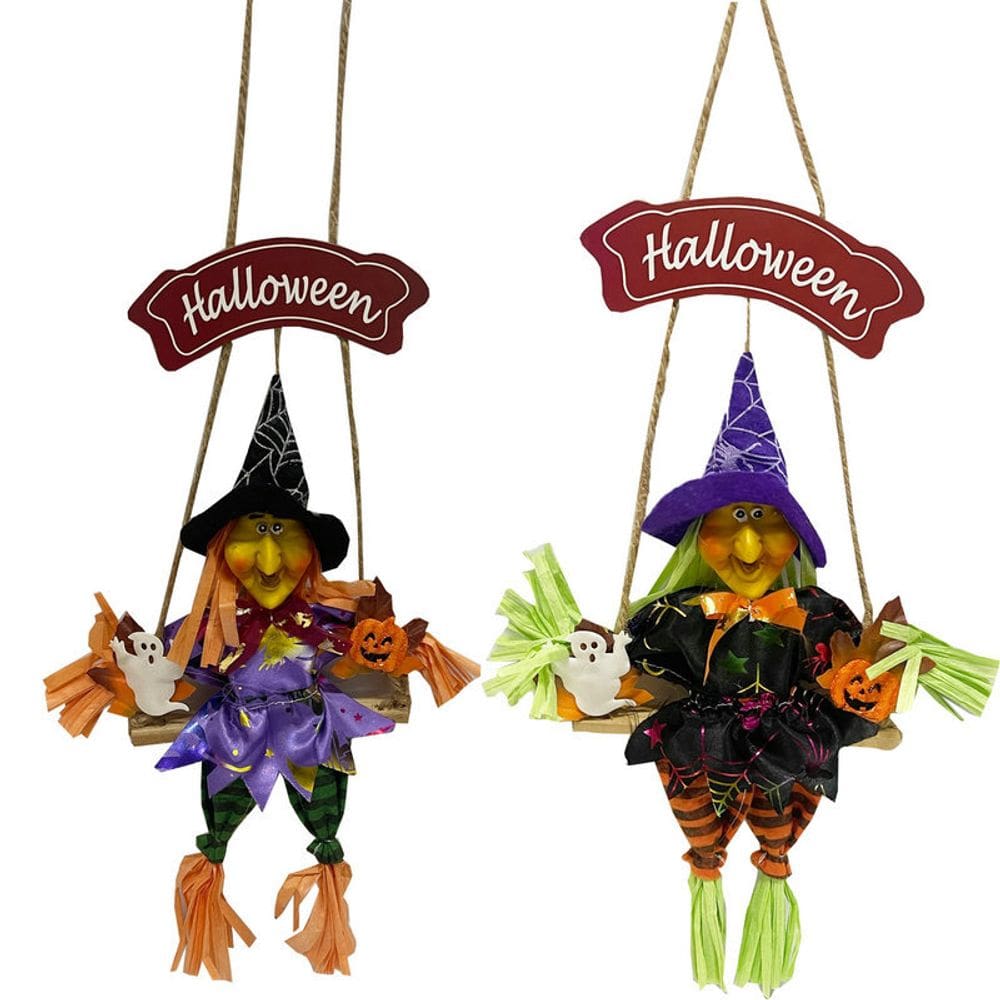 Figura balançando uma bruxa com decoração de jardim de Halloween, 50 cm