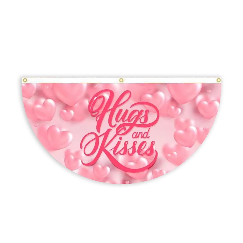 Bandeira: abraços e beijos, coração rosa romântico, 45x90cm, poliéster