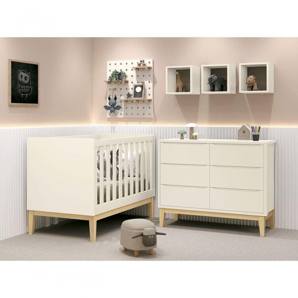 Jogo De Quarto Para Bebê Classic New Areia Fosco Com Natural - Moveisaqui