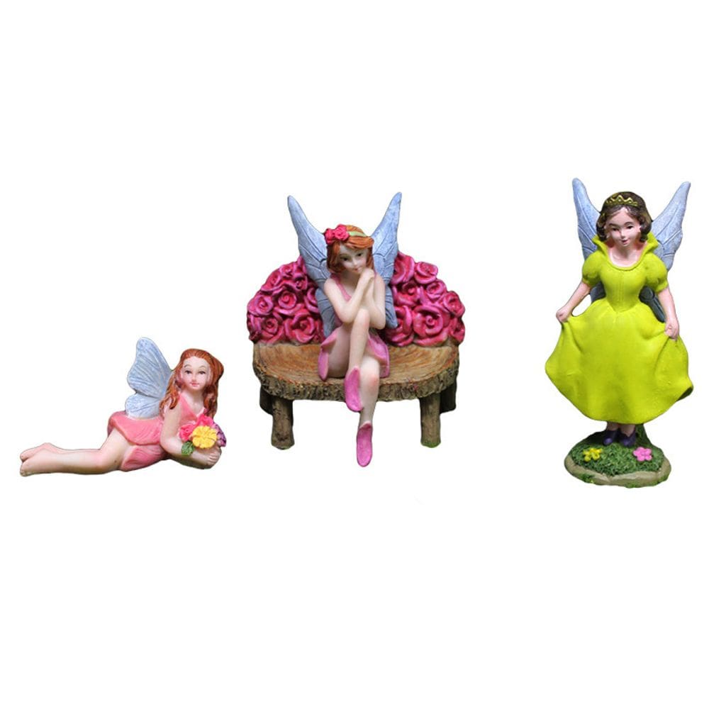 Conjunto de decoração de jardim de fadas, estatuetas de fadas em resina, 159g