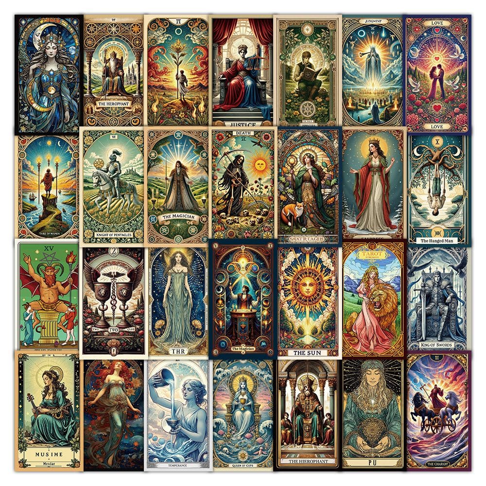 Adesivos Tarot Card Art 48 peças, decalques de vinil à prova d`água
