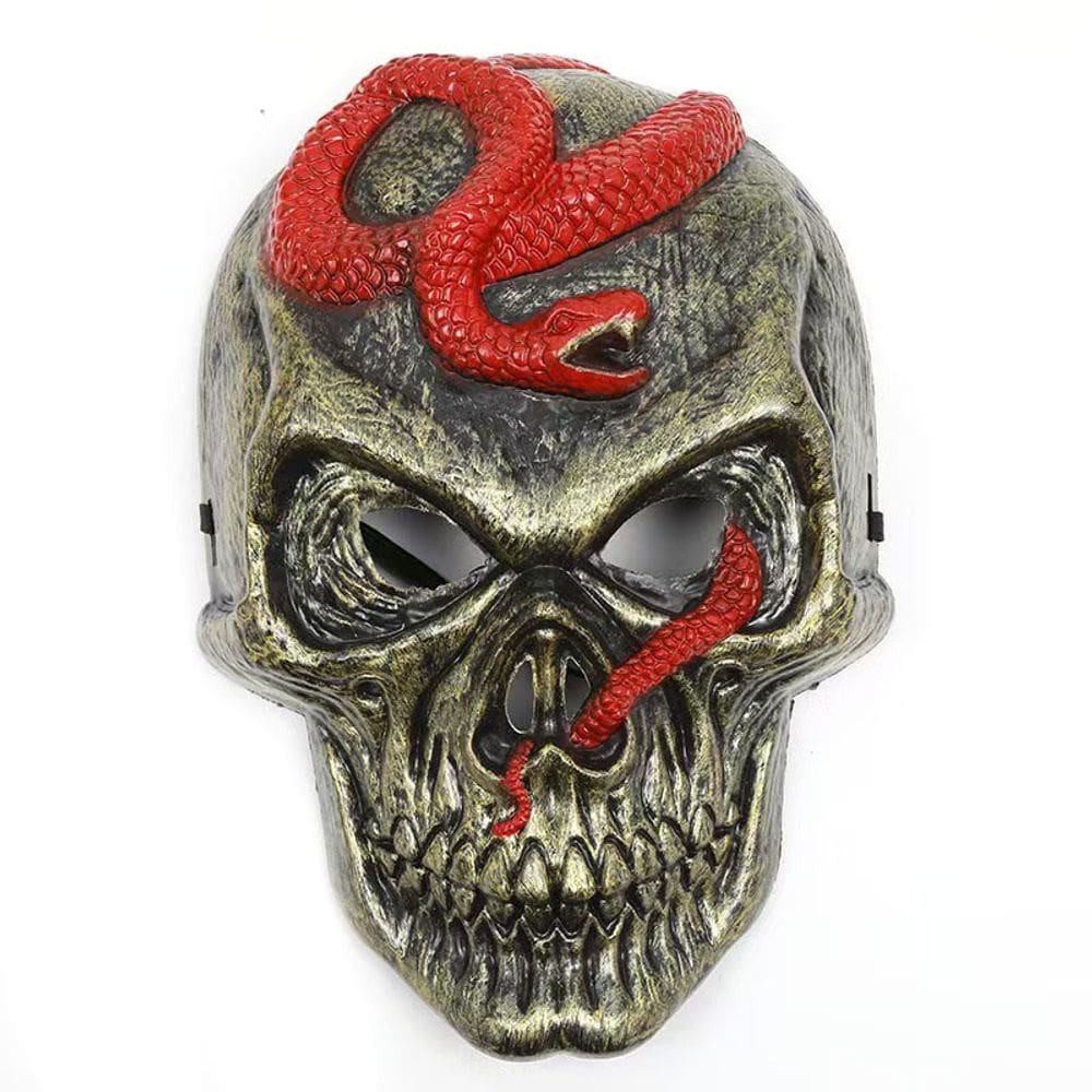 Máscara de caveira de Halloween, resina de cobra vermelha, cosplay, tamanho único