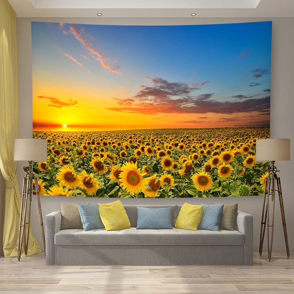Tapeçaria suspensa na parede Sunflower Field Short Plush 150x130cm