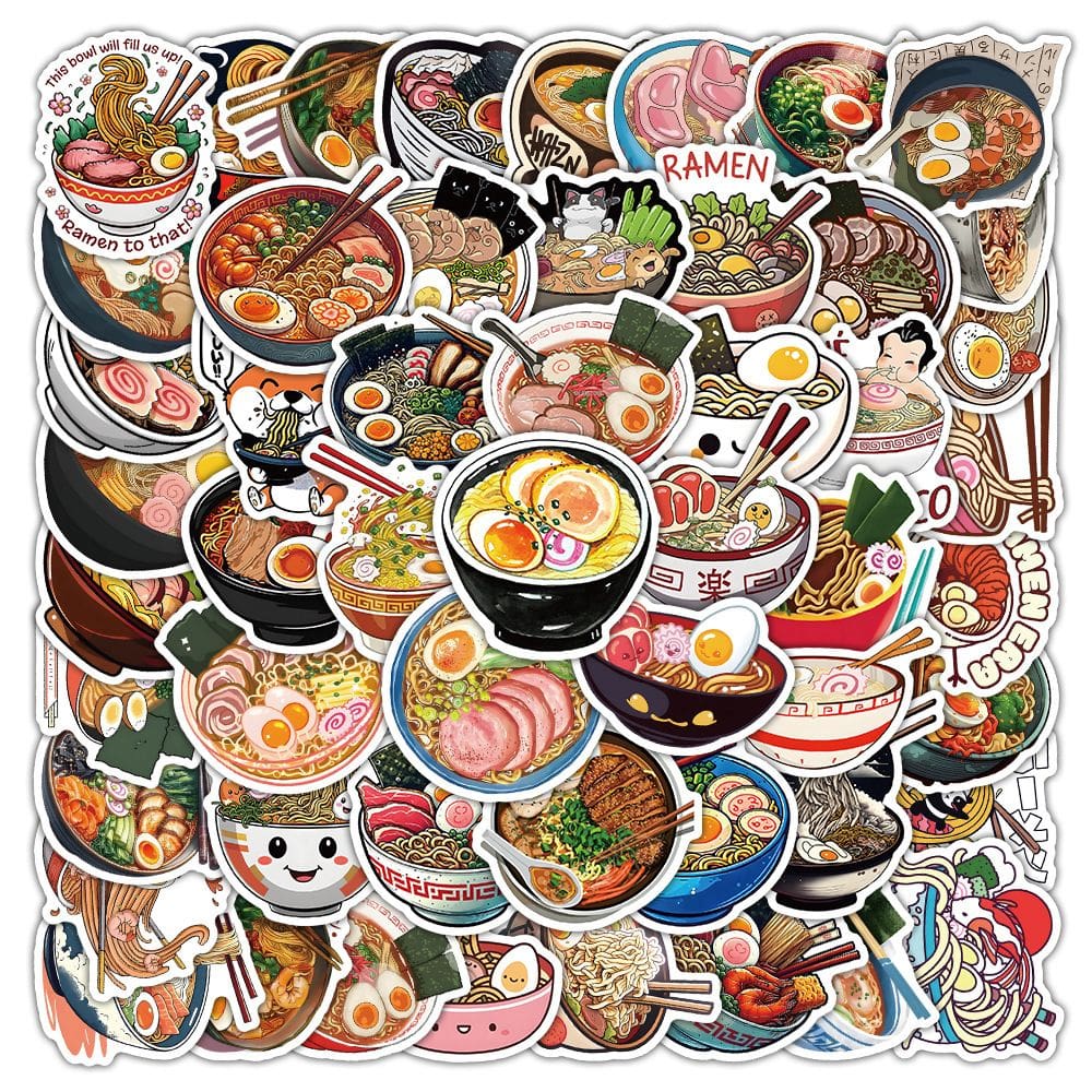 Pacote de adesivos com tema Ramen, 50 unidades de vinil Cartoon Noodle Bowl