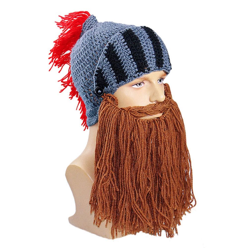 Chapéu feito à mão, capacete de cavaleiro de crochê com barba para adultos