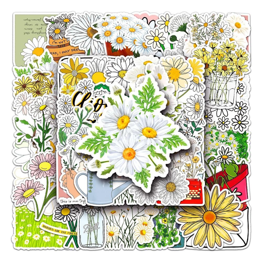 Adesivos Daisy Flower, 50 peças, lindo pacote de decalques florais de desenho animado