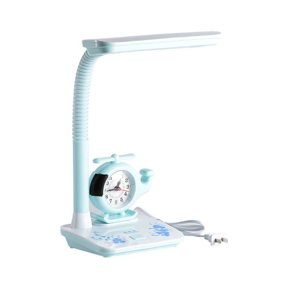 Lâmpada de mesa com despertador e suporte para caneta, luz LED