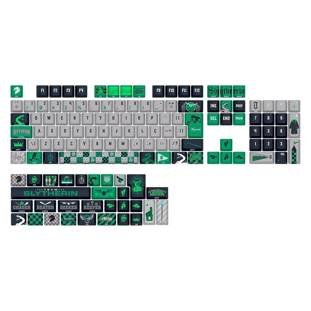 Keycaps Redragon Harry Potter Hogwarts Slytherin Cinza Verde