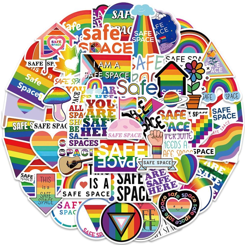 Pacote de adesivos Safe Space, 50 unidades de decalques de vinil arco-íris